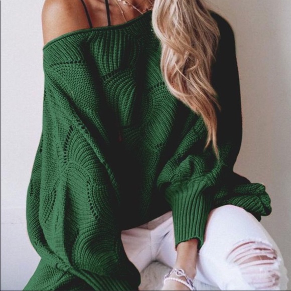 Tops - Knit Dolman Sleeve Sweater—Green